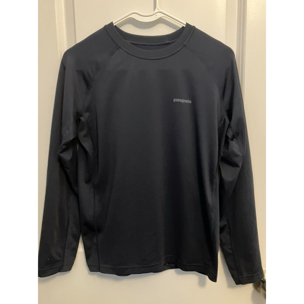 Patagonia Youth XL Size 14 Navy Blue Long Sleeve T-Shirt Mountain Graphic Logo